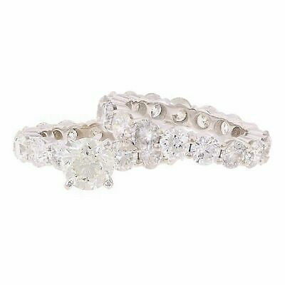 11 Carat 14K White Gold Natural Round Diamond Eternity Wedding Set 1.50ct Center