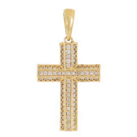 14k Yellow Gold 0.81ctw Diamond 3 Row Cross Pendant 1.5