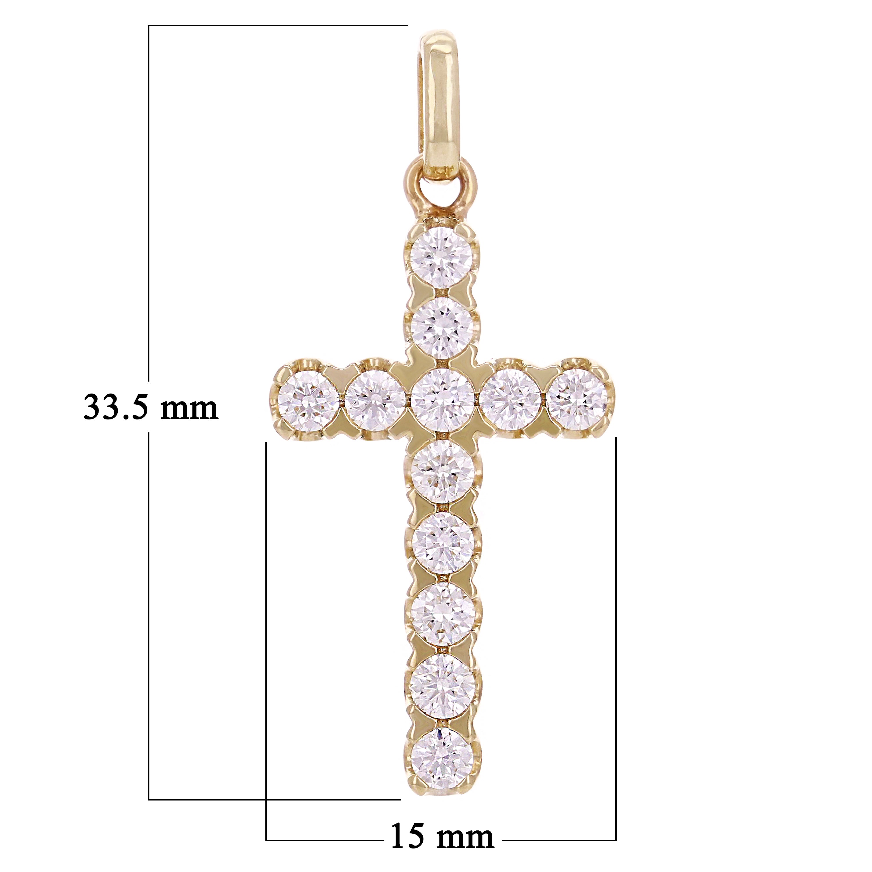 14k Yellow Gold 1ctw 2.6mm Diamonds Religious Cross Pendant