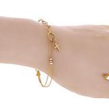 Italian 14k Tri Color Gold Wheat & Paper Clip Cross Charm Bracelet 7.5" 3 grams