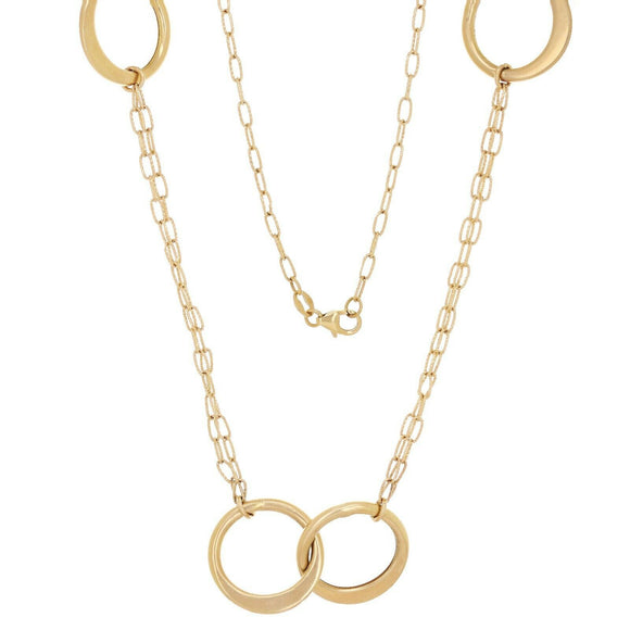 Italian 14k Yellow Gold Round Circle Fancy Charm Chain Necklace  28