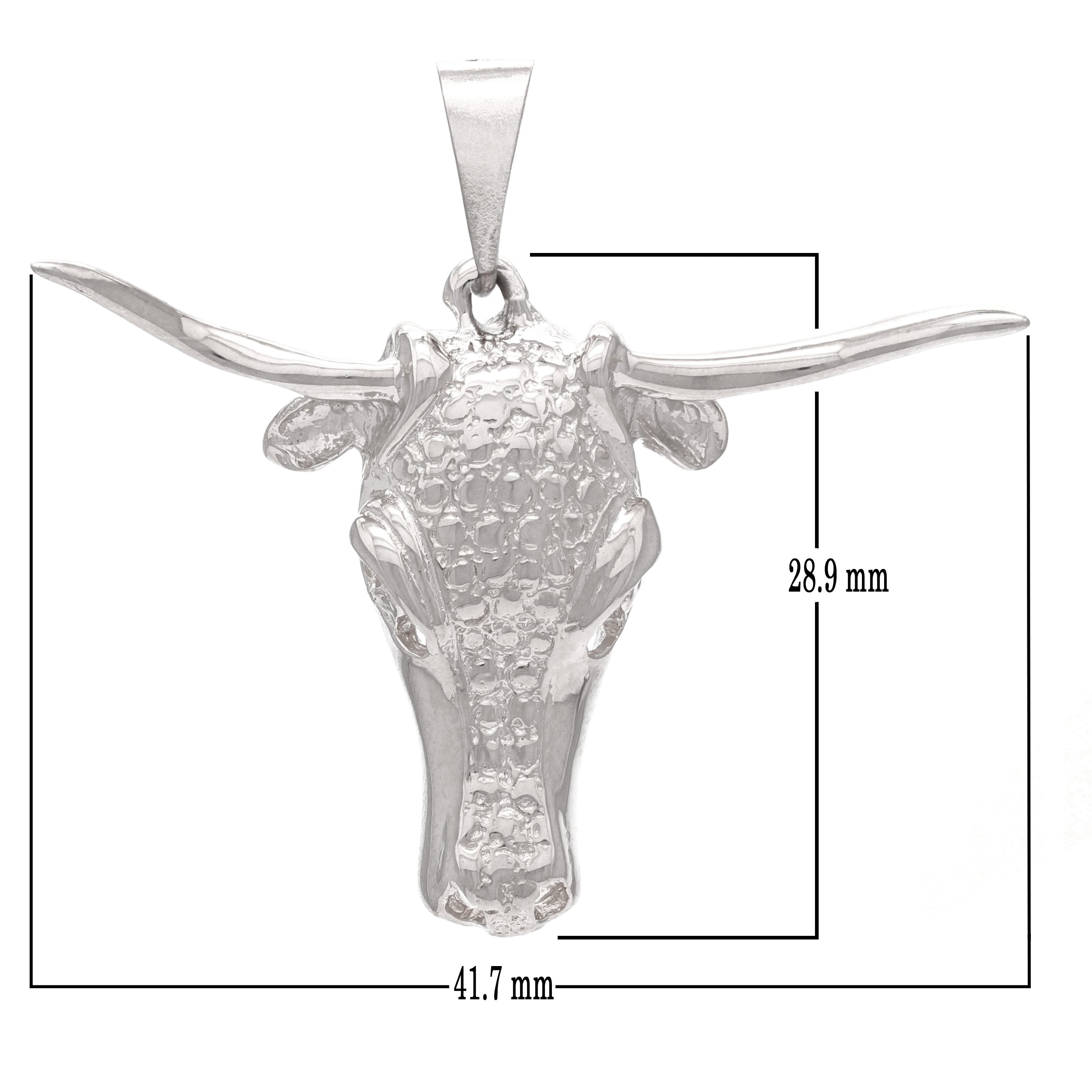 14k White Gold Detailed Cow Head Texas Long Horn Bull Head Pendant 6.6grams - White