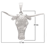 14k White Gold Detailed Cow Head Texas Long Horn Bull Head Pendant 6.6grams - White