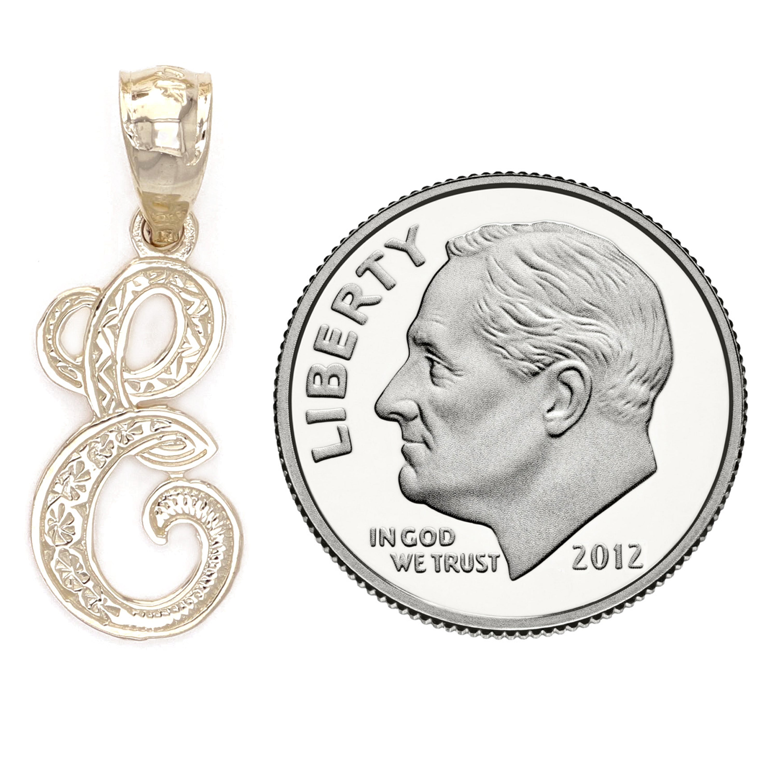 14k Yellow Gold Initial Letter E Alphabet Charm Pendant - Letter E,Yellow