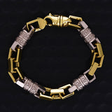 14k Two Tone Gold Solid Handmade Greek Key Link Bracelet 11mm 8.5" 97.6 grams - 8.5" 97.6 grams