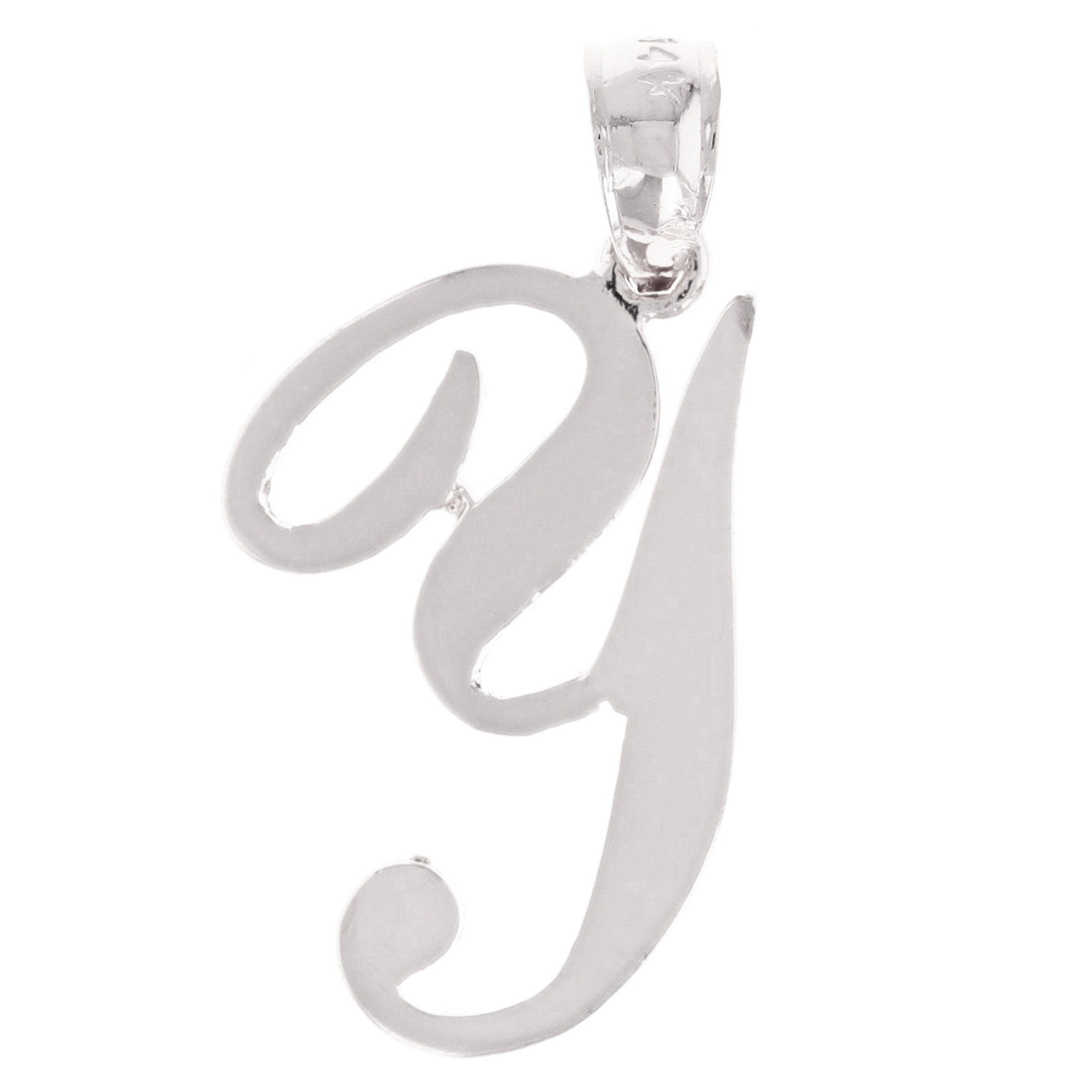 14k White Gold Initial Letter Y Alphabet Charm Pendant - Letter Y,White
