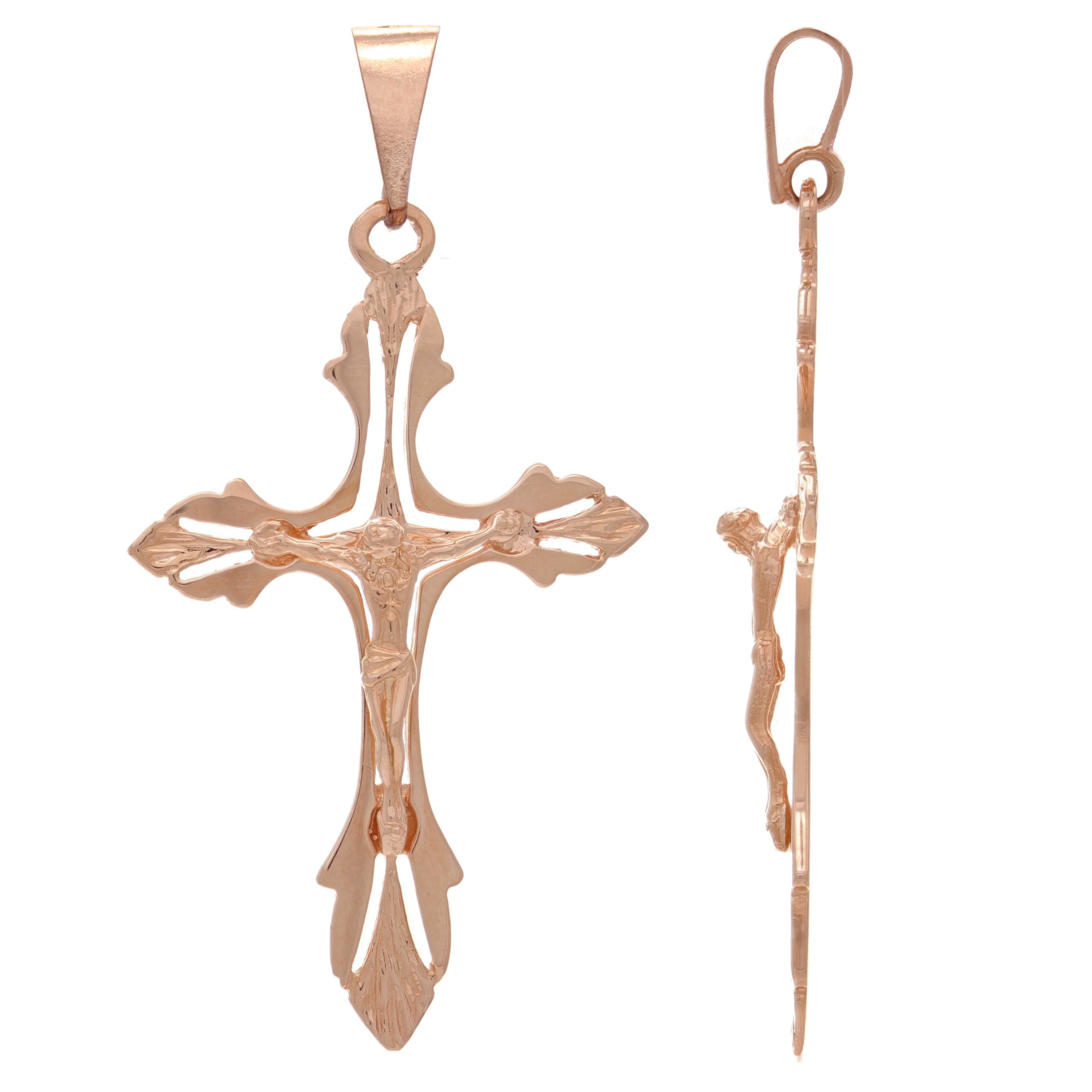 14k Rose Gold Jesus Christ Crucifix Cross Religious Charm Pendant 2.4" 6.2 grams - Rose