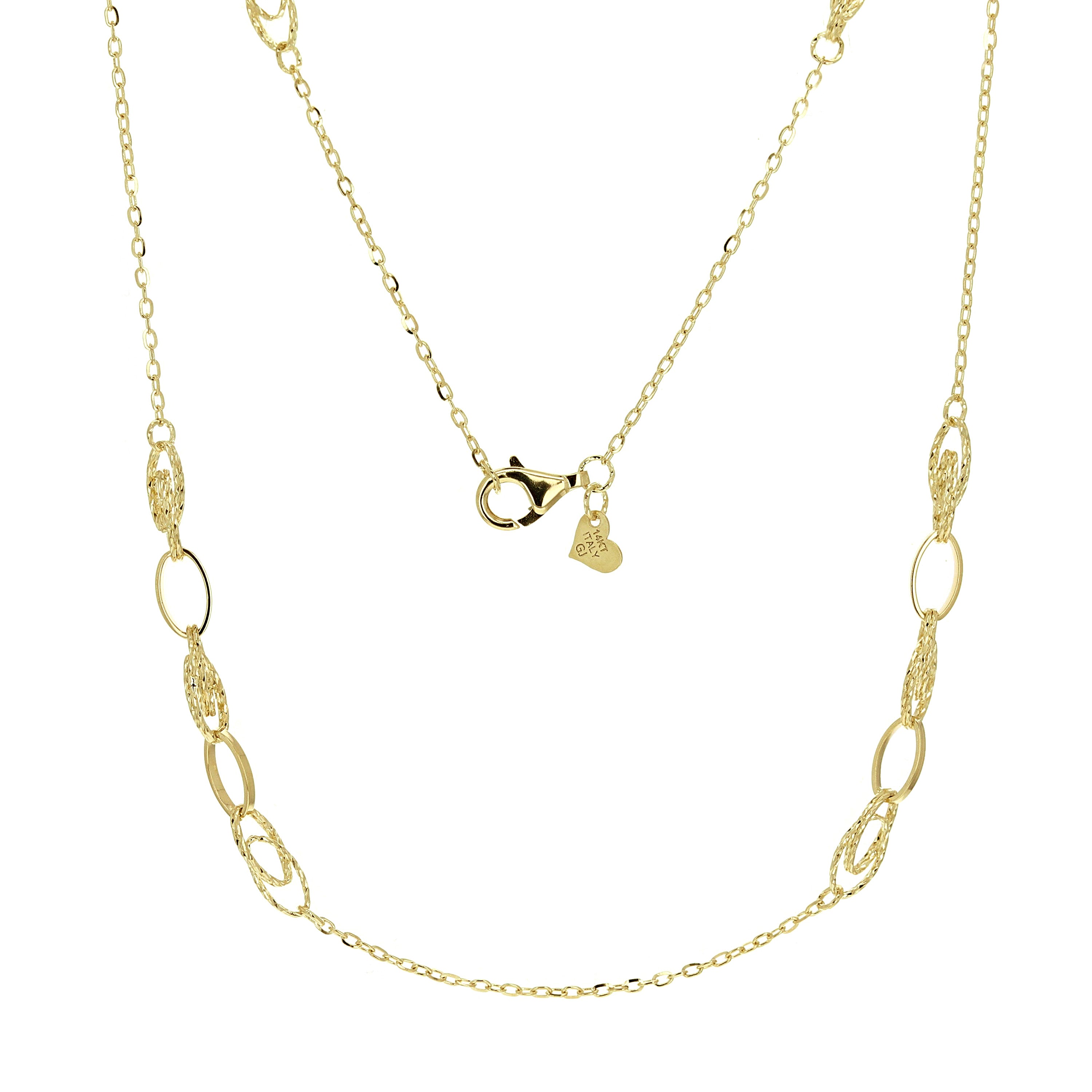 Italian 14k Yellow Gold Anchor Cable Link Oval Station Necklace 18" 6.2 grams - 18" 6.2 grams