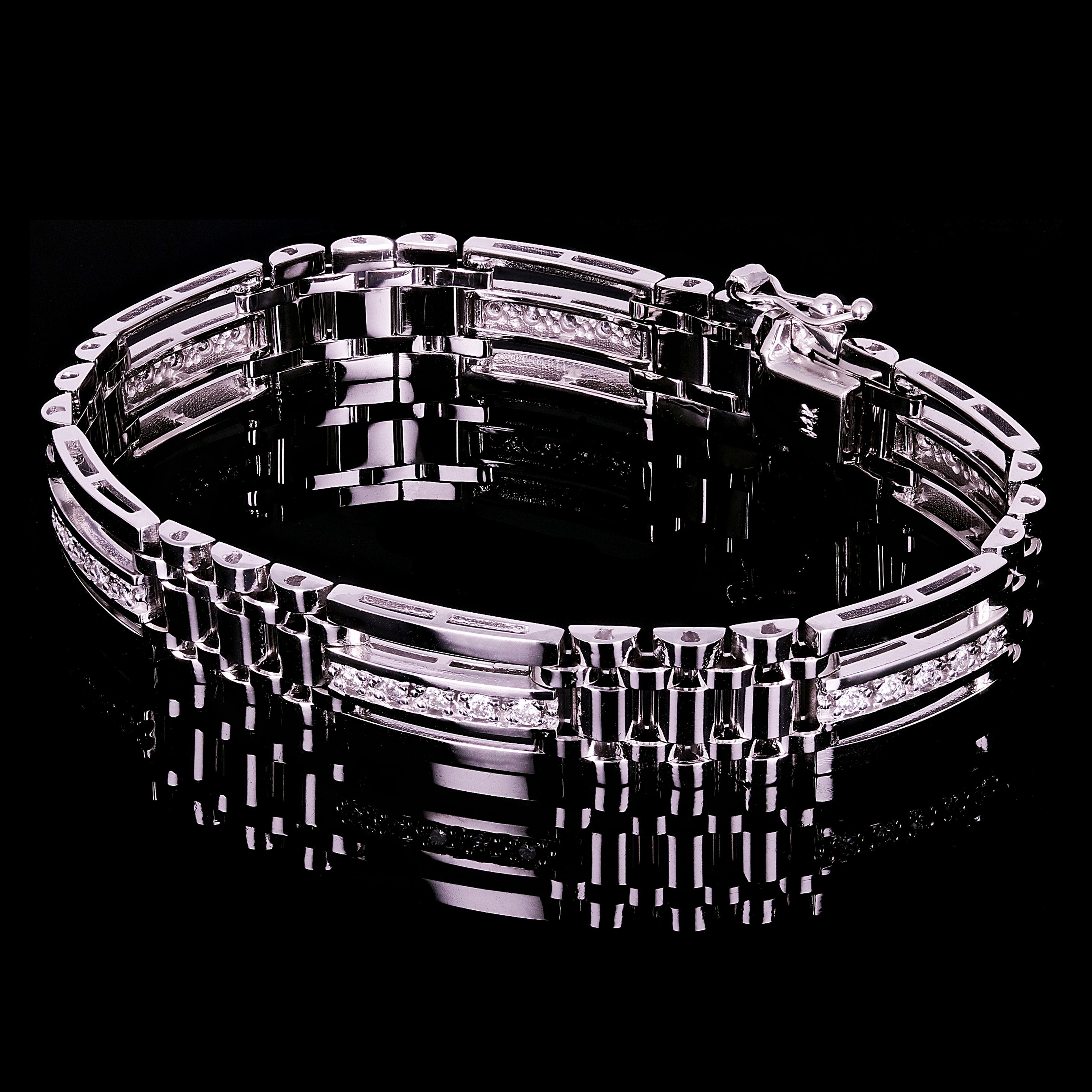 Men's 14k White Gold 1.00ctw Diamond Watch Link Bracelet 8" 11.2mm 34 grams - White  8"  11.2mm  1ctw  34grams