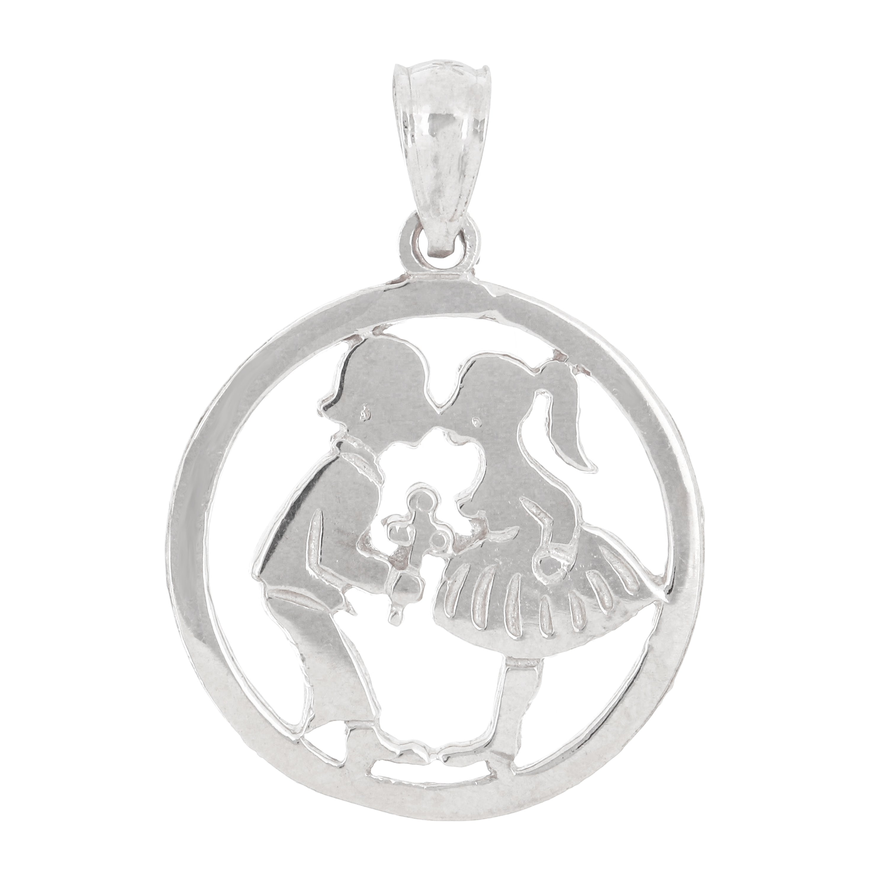 14k White Gold Boy and Girl Kissing Charm Pendant 2.7 grams - White