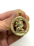 14k Yellow Gold Saint Christopher Round Medal Religious Charm Pendant 5.8 grams