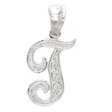 14k White Gold Initial Letter T Alphabet Charm Pendant - Letter T,White