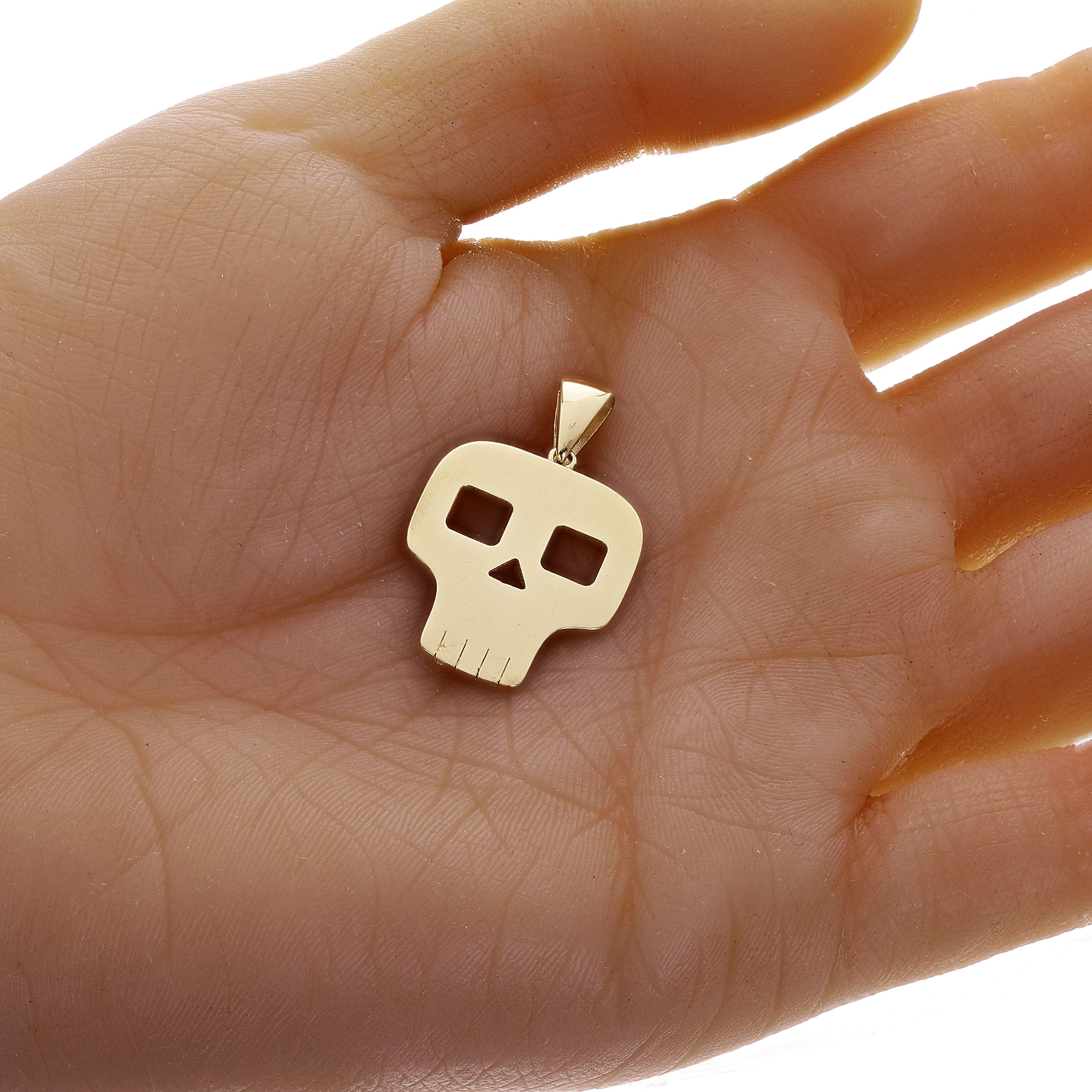 14k Yellow Gold Flat Skull Charm Pendant 1.3" 4.4 grams