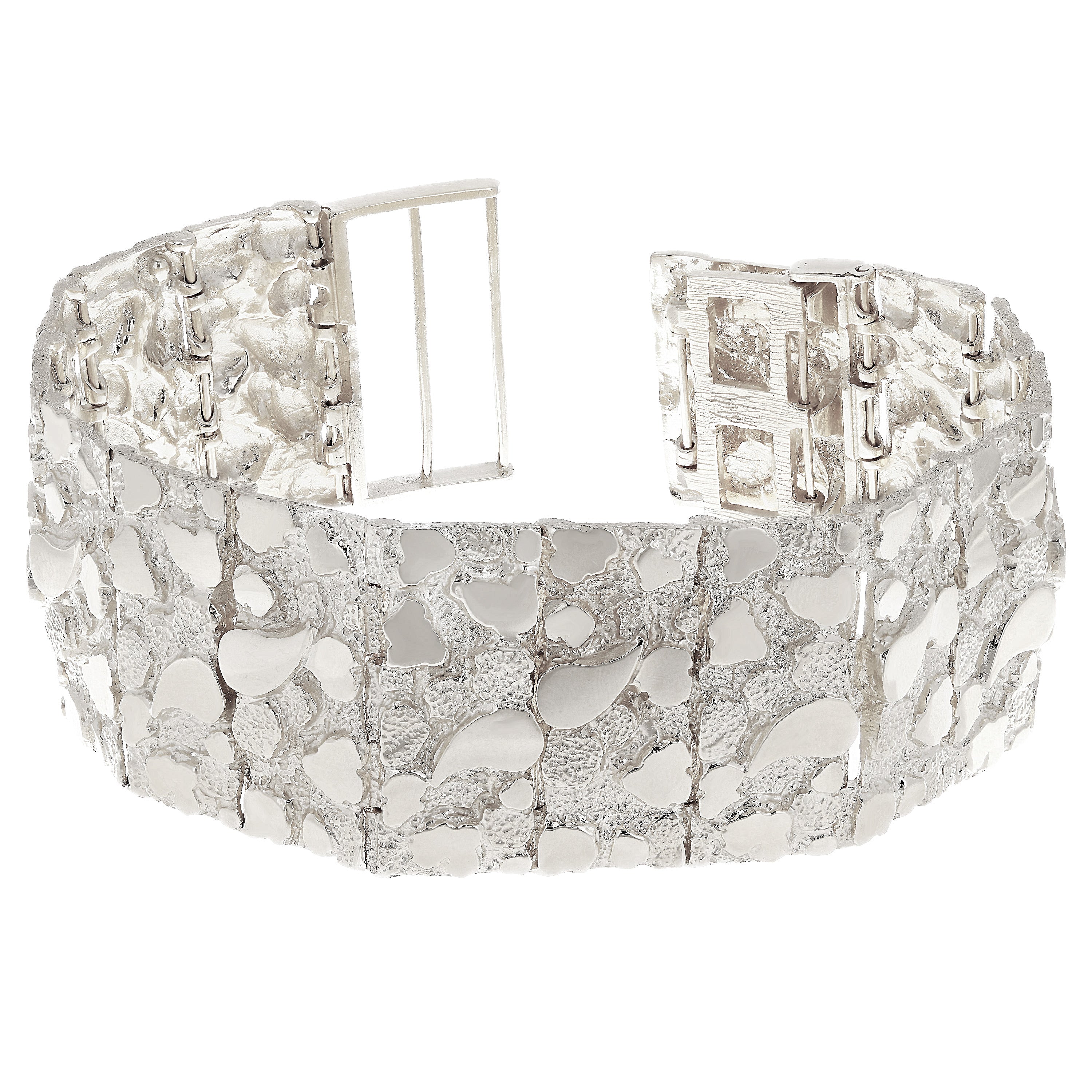 925 Sterling Silver Solid Chunky Nugget Bracelet Adjustable 6.5-7" 31.8mm 66 grams - 7" 66 grams