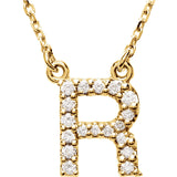 14k Yellow Gold Diamond Initial Letter R Alphabet Rolo Pendant Necklace 18" - Letter R,Yellow
