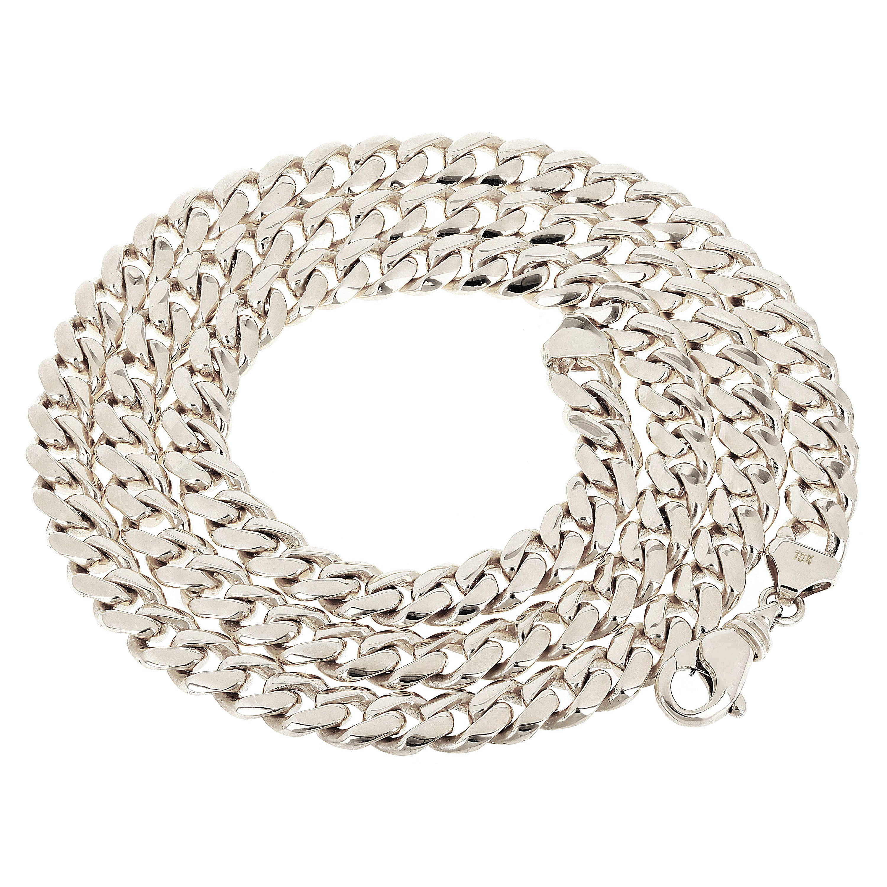 Men's 10k White Gold Miami Cuban Link Necklace 20" 8mm 71.8 grams - White,20" 71.8 grams
