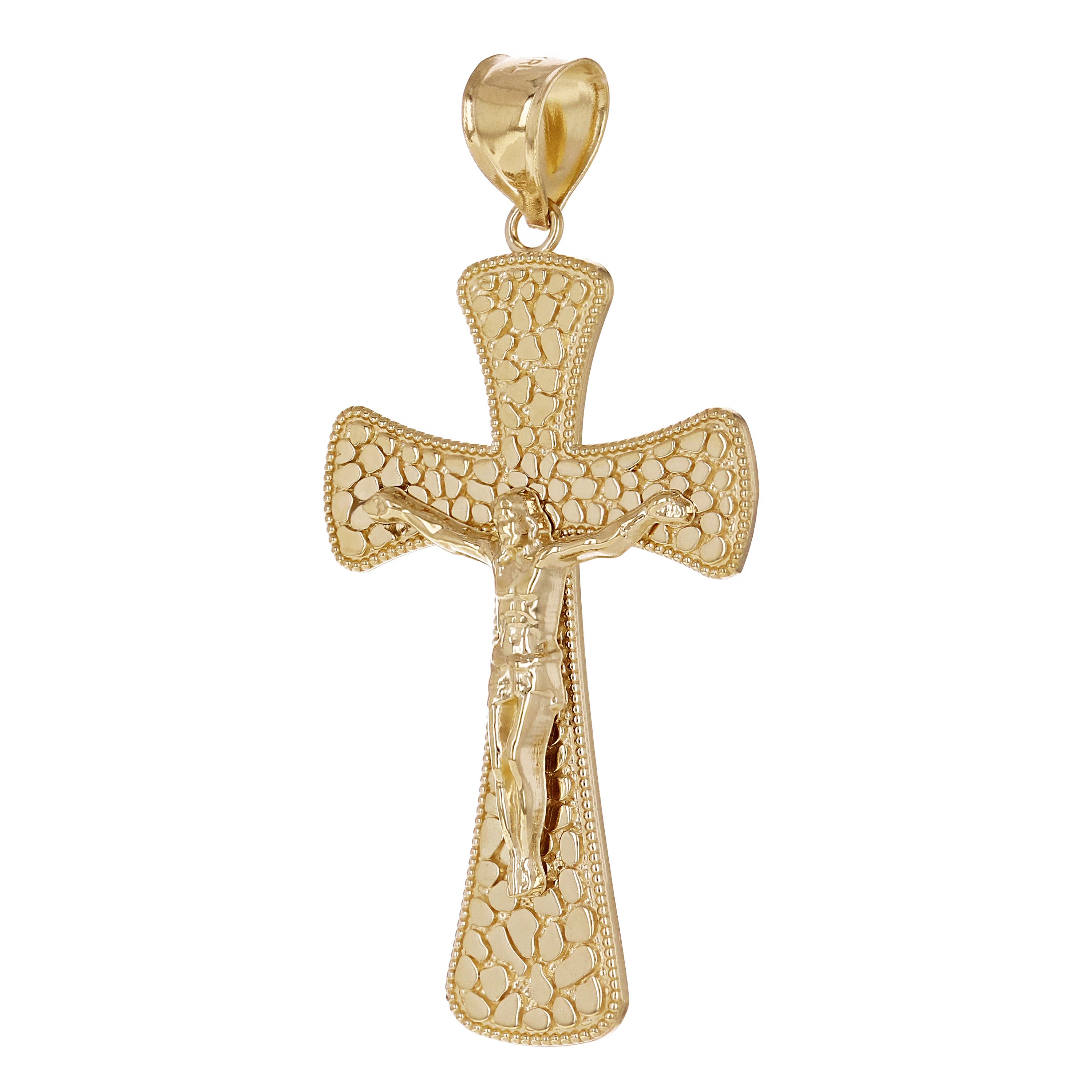 14k Yellow Gold Jesus Christ Crucifix Nugget Cross Charm Pendant 1.9" 4.7 grams