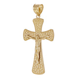 14k Yellow Gold Jesus Christ Crucifix Nugget Cross Charm Pendant 1.9" 4.7 grams