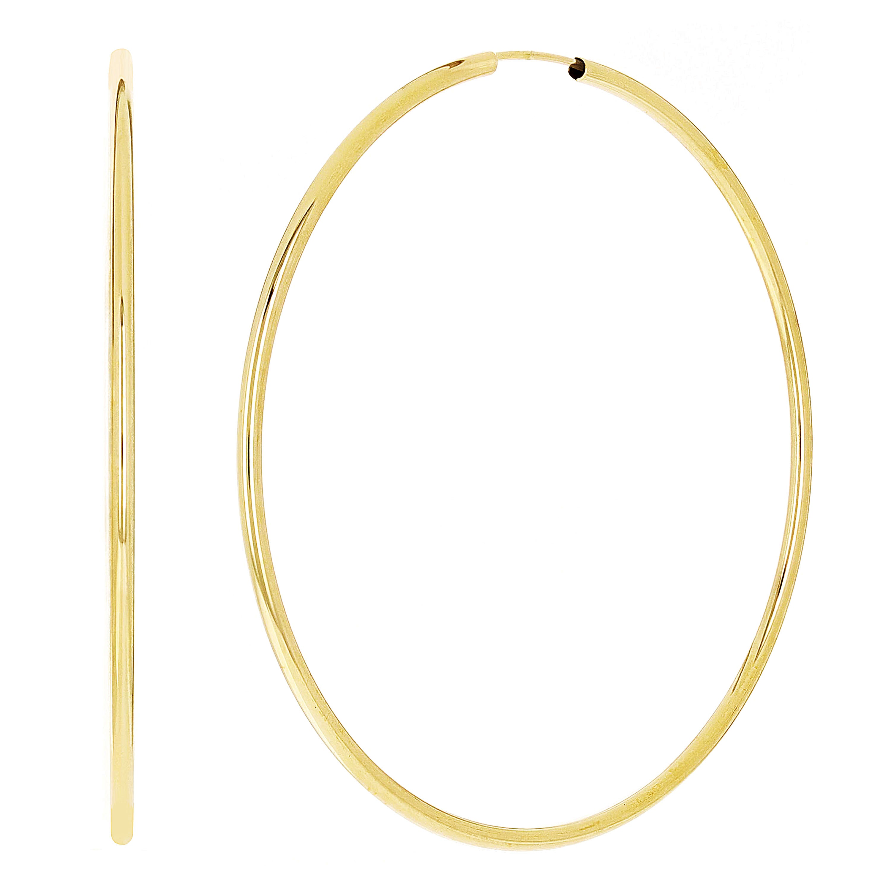 Italian 14k Yellow Gold High Polish Round Endless Hoop Earrings 1.9" 2mm 2.4gram