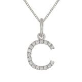 14k White Gold Diamond Initial Letter C Charm Pendant Necklace 18" - Letter C,White