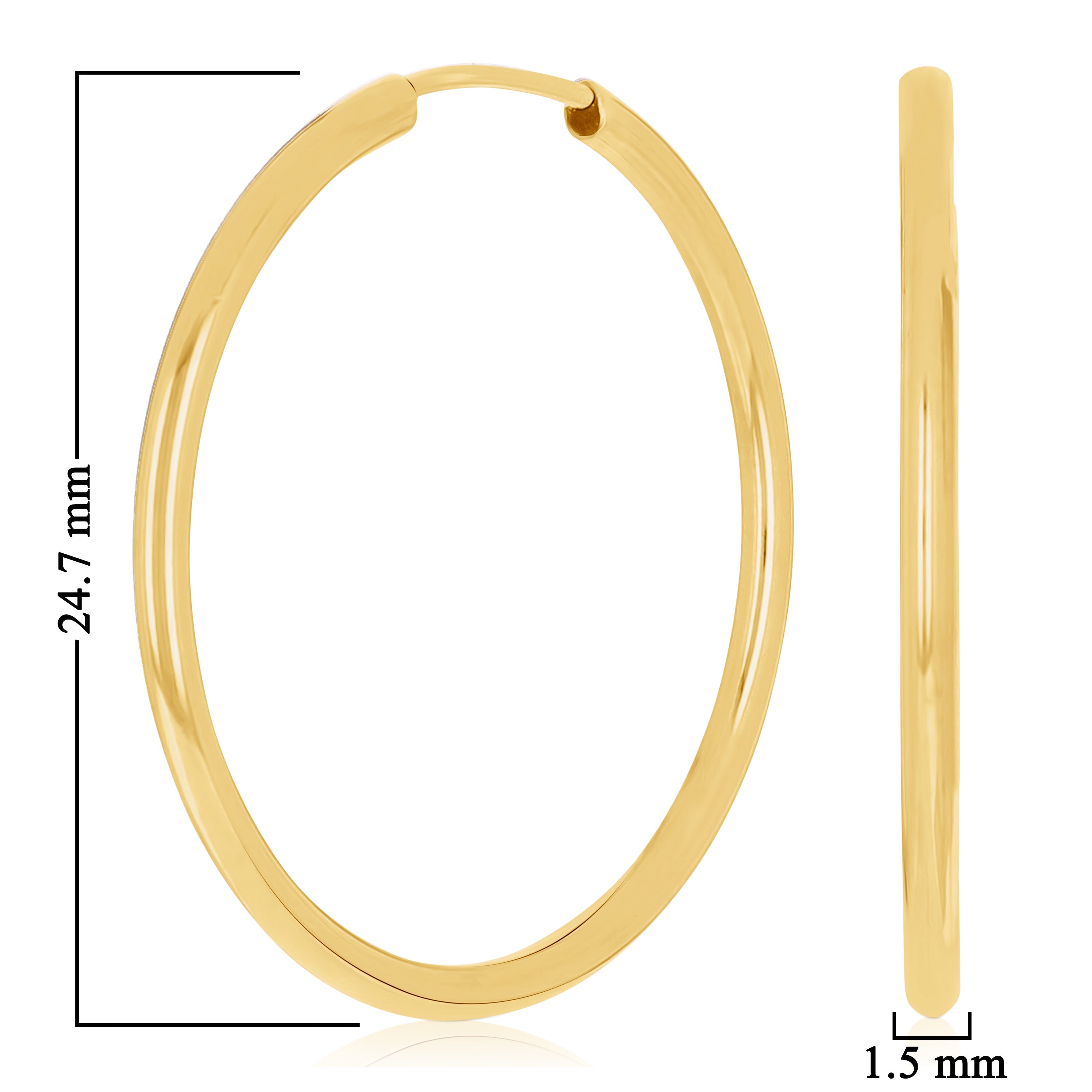 Italian 14k Yellow Gold High Polish Round Endless Hoop Earrings 1" 1.5mm 0.8g