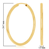 Italian 14k Yellow Gold High Polish Round Endless Hoop Earrings 1" 1.5mm 0.8g