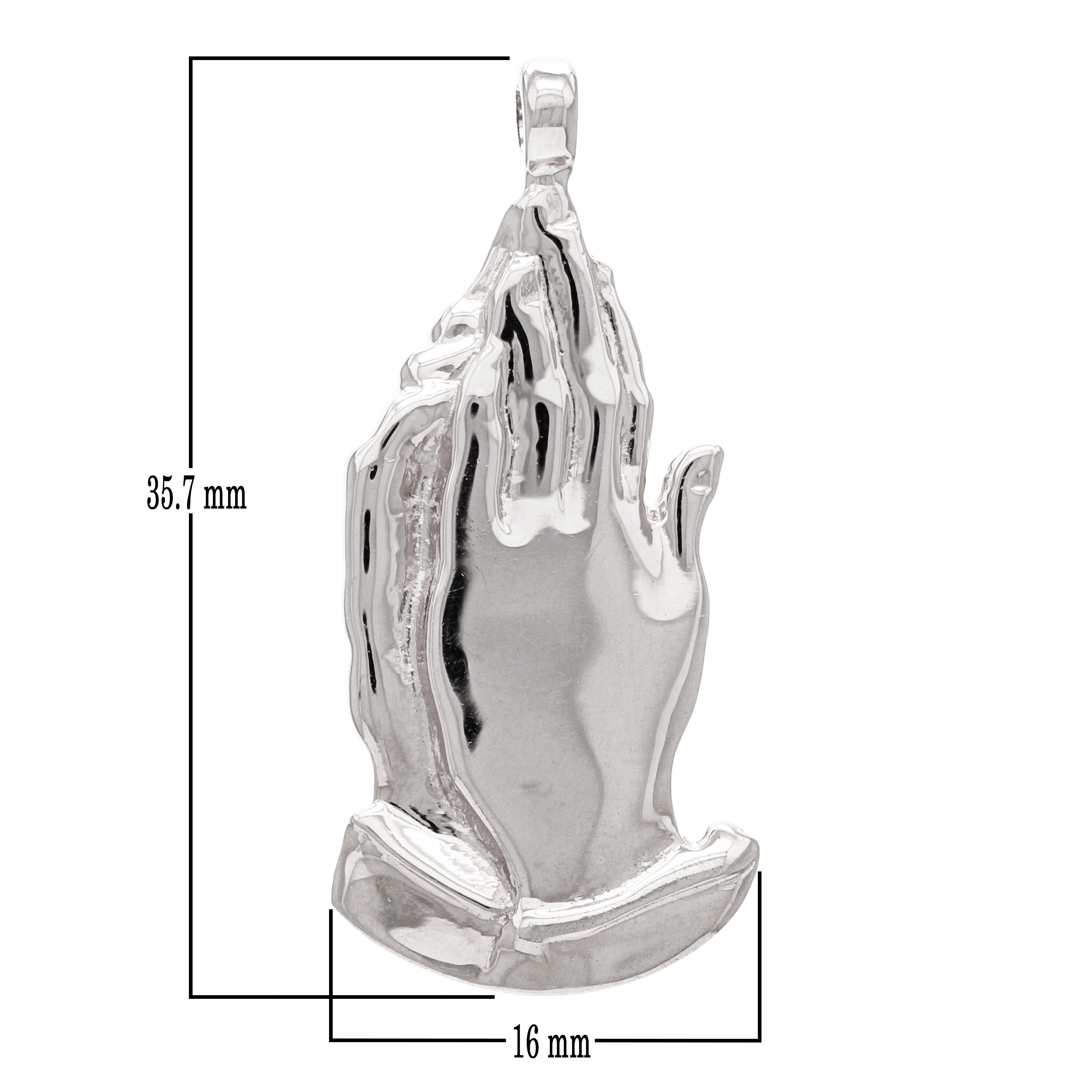14k White Gold Praying Hands Religious Charm Pendant 1.4" 6 grams - White