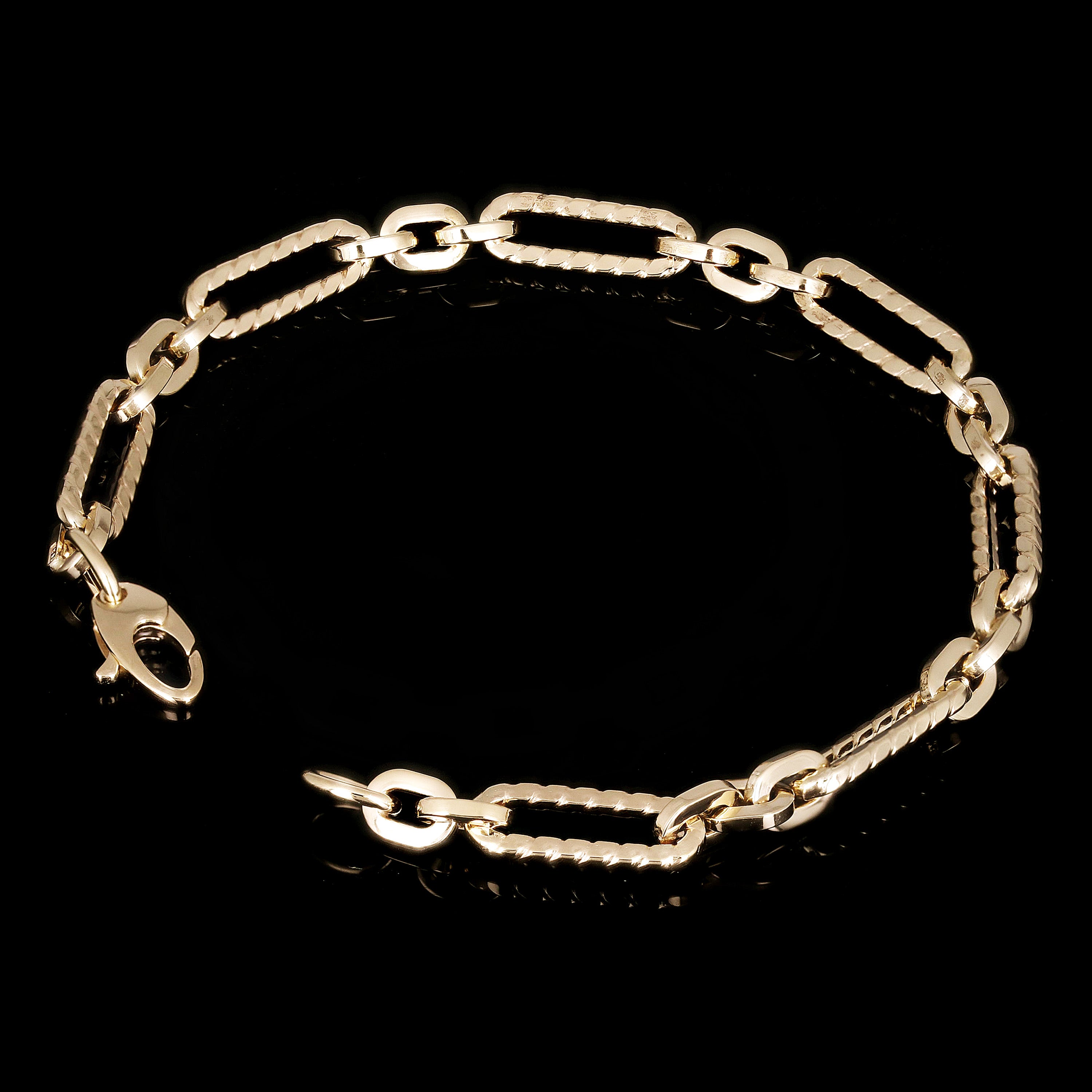 Italian 14k Yellow Gold Hollow Rope Style Paper Clip Chain Bracelet 7.75" 3.6g