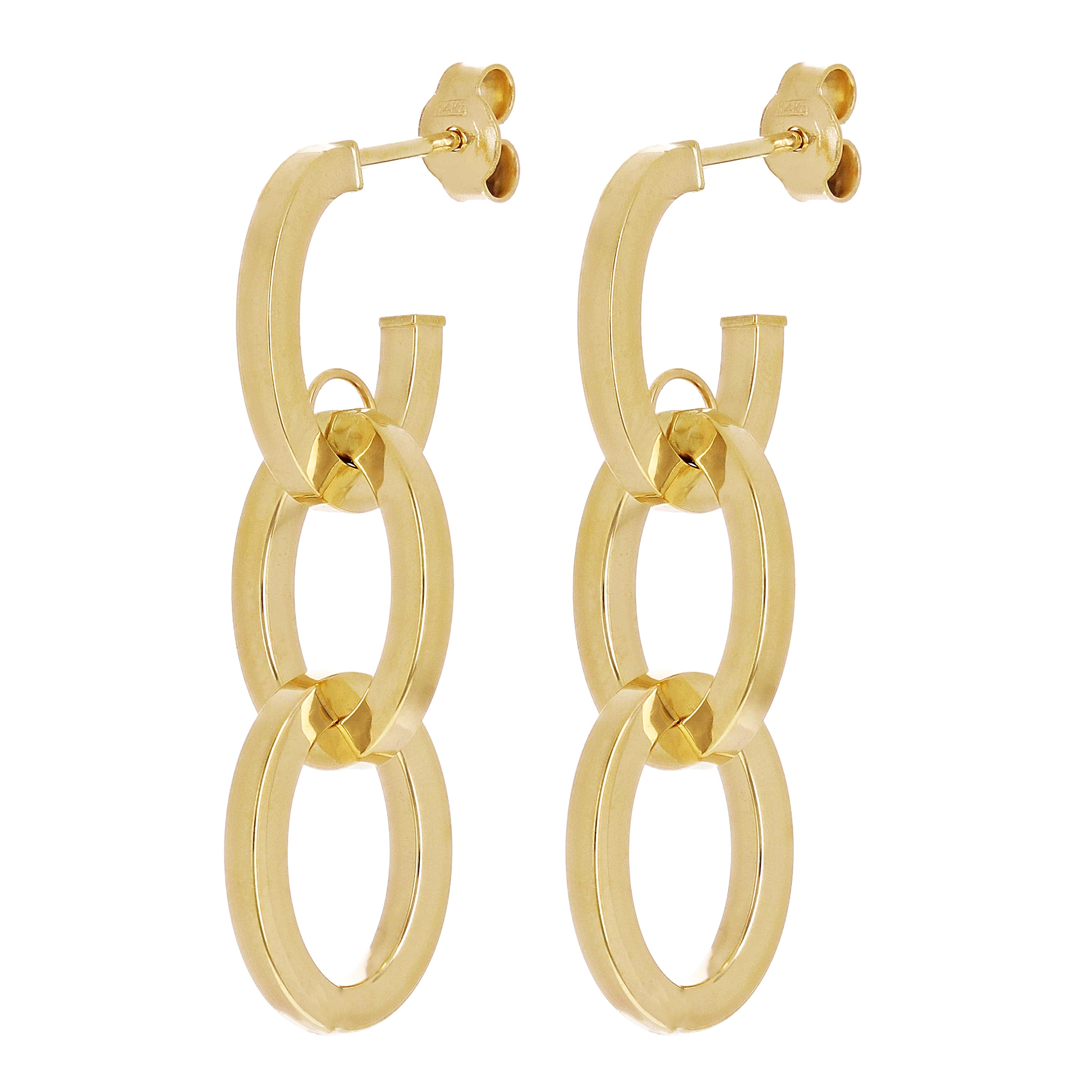 Italian 14kt Yellow Gold Hollow Triple Oval Hoop Drop Earrings 1.4" 2.5 grams