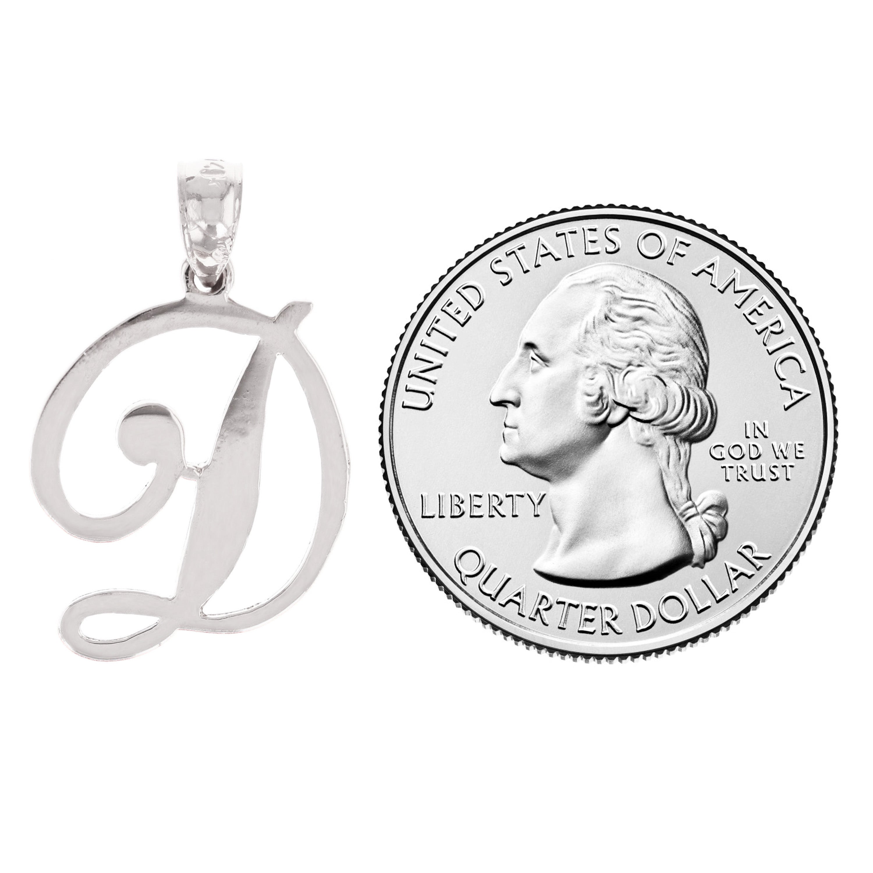 14k White Gold Initial Letter D Alphabet Charm Pendant - Letter D,White
