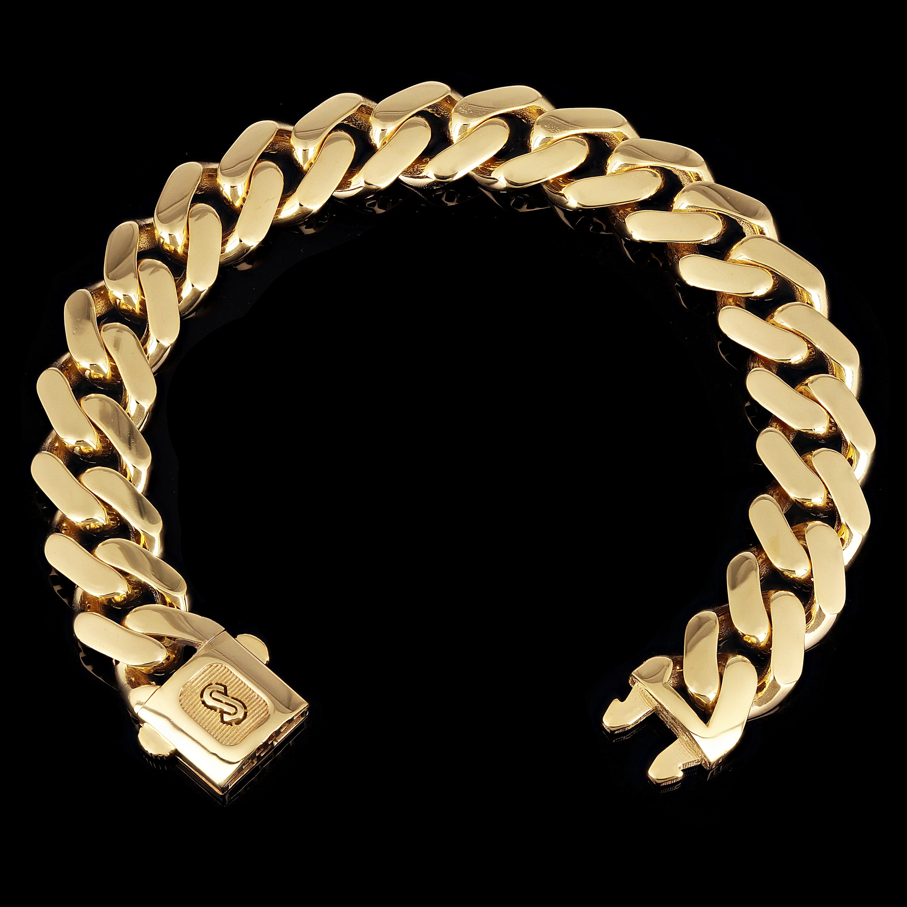 Italian 14k Yellow Gold Hollow Cuban Monaco Chain Bracelet 8" 13.2mm 19.3 grams