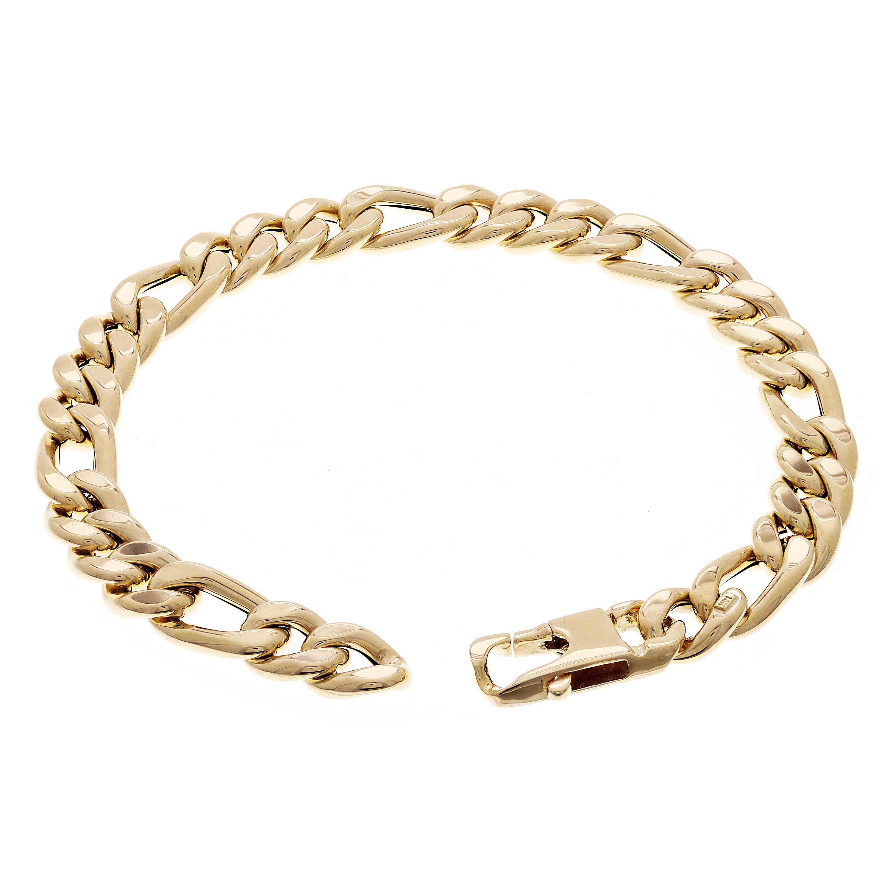 Italian 14k Yellow Gold Hollow Flat Link Figaro Bracelet 8.25" 8.2mm 15.7 grams