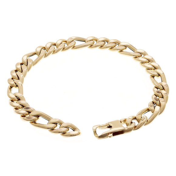 Italian 14k Yellow Gold Hollow Flat Link Figaro Bracelet 8.25