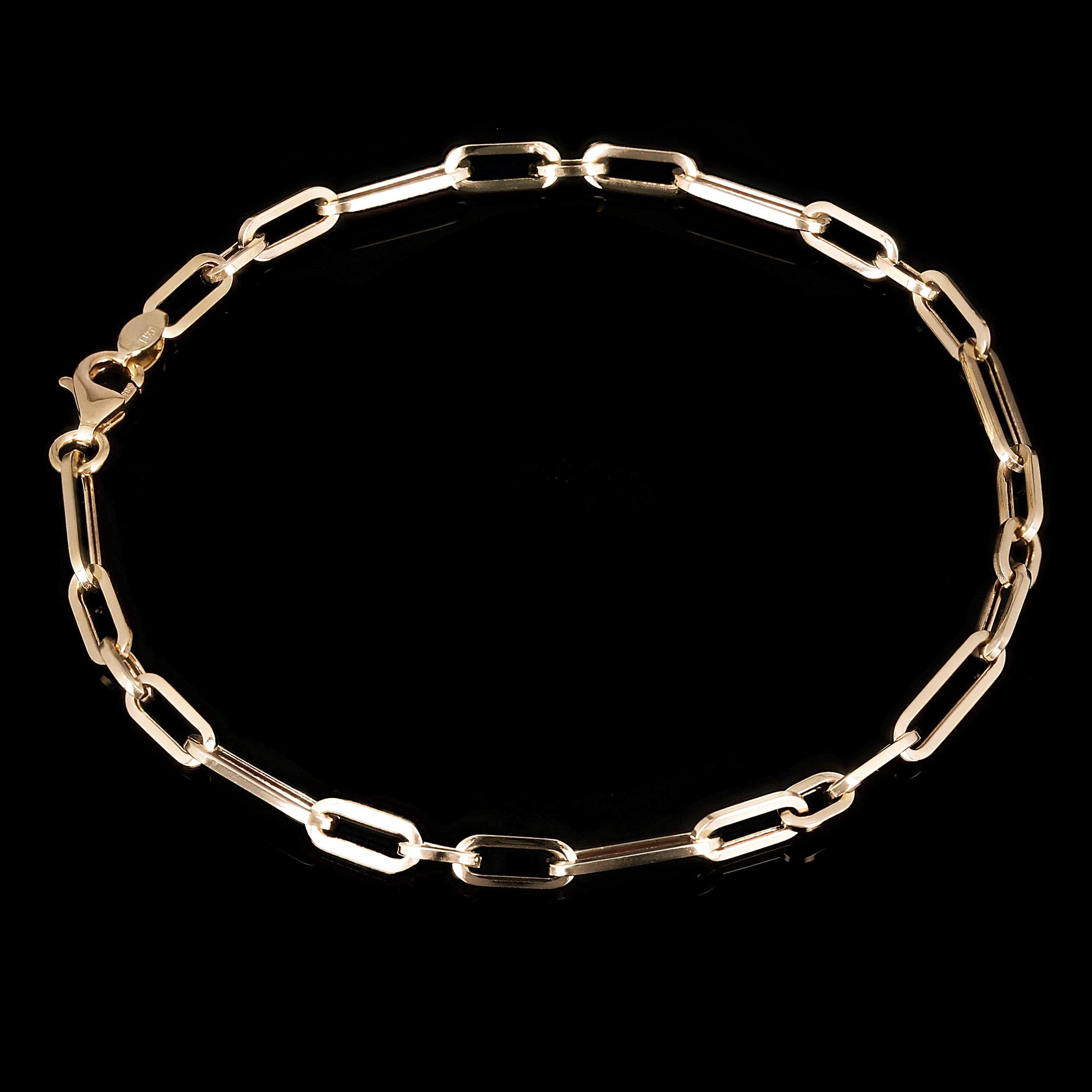 Italian 14k Yellow Gold Hollow Paper Clip Chain Bracelet 7.5" 3.3mm 1.8 grams - 7.25" 3.3mm