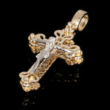 Italian 14k Two-Tone Gold 3D Double Sided Crucifix Cross Charm Pendant 1.6" 3.5g