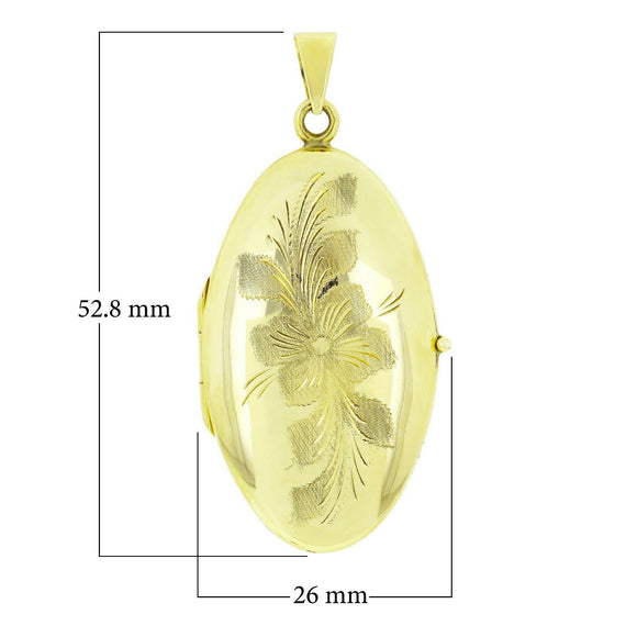 Italian 14k Yellow Gold Vintage Floral Oval Locket Charm Pendant 2.1