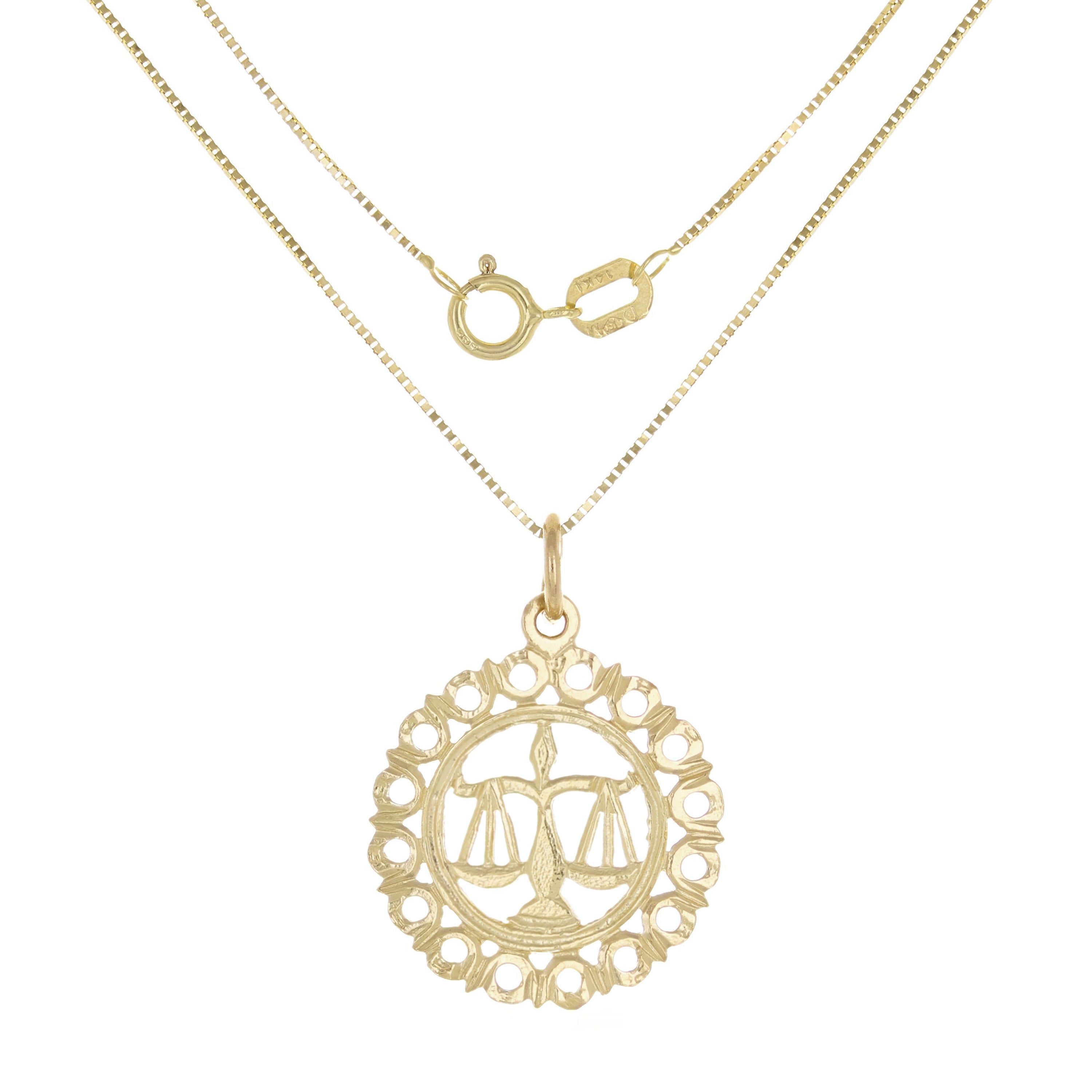 14k Yellow or White Gold LIBRA Zodiac Sign Charm Pendant Necklace 18" - Libra,Yellow