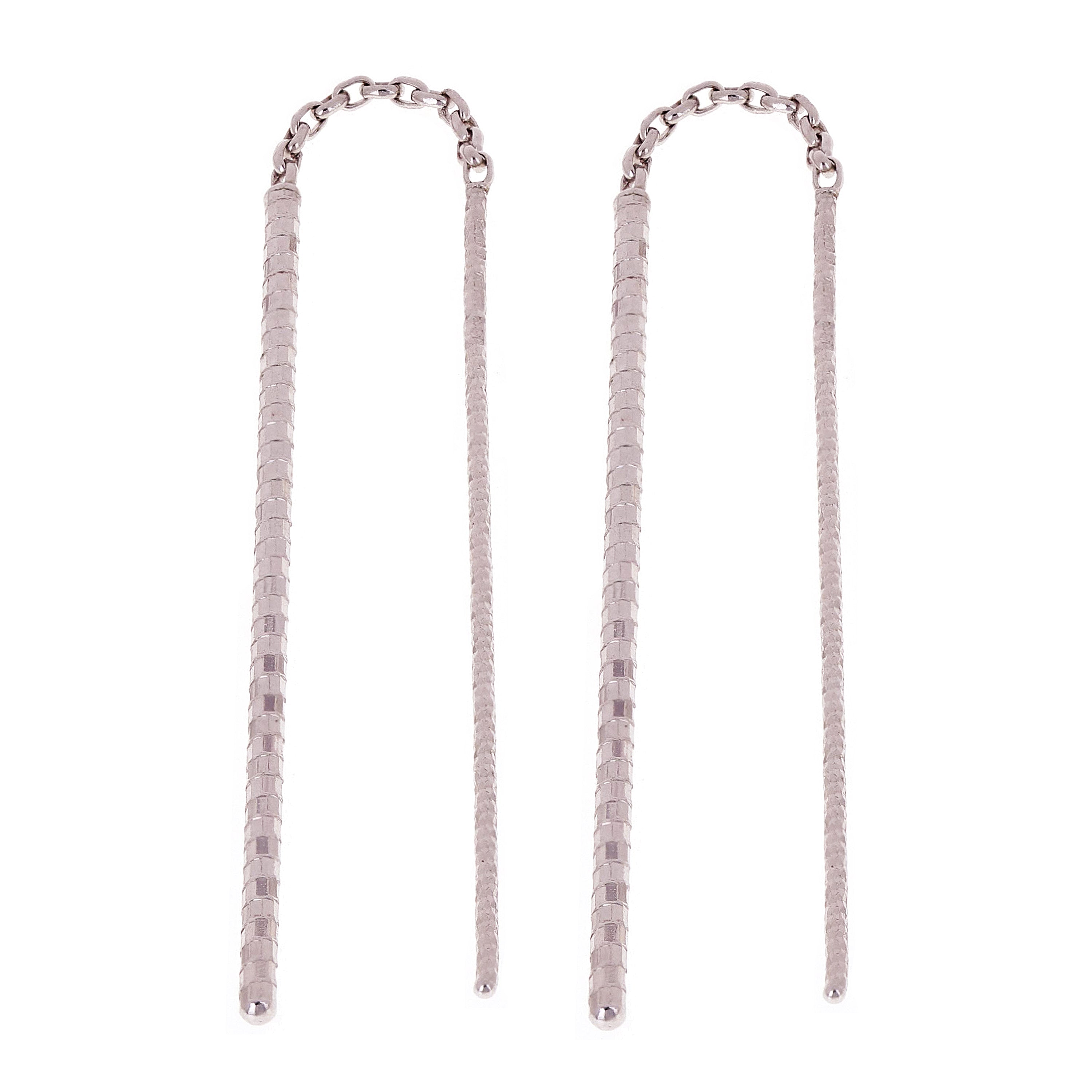 14k White Gold Drop Dangle Threader Double Bar Stick Earrings - White