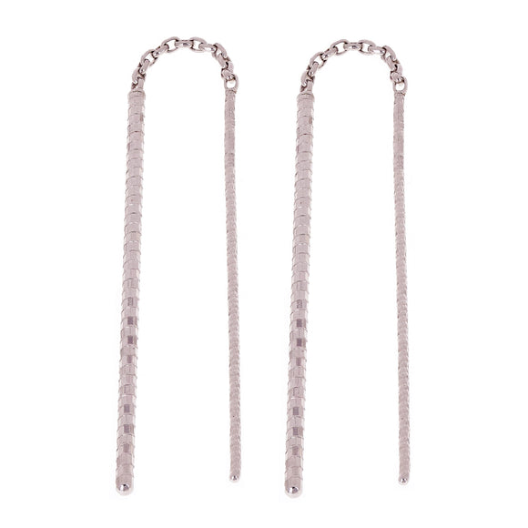 14k White Gold Drop Dangle Threader Double Bar Stick Earrings - White