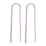 14k White Gold Drop Dangle Threader Double Bar Stick Earrings - White