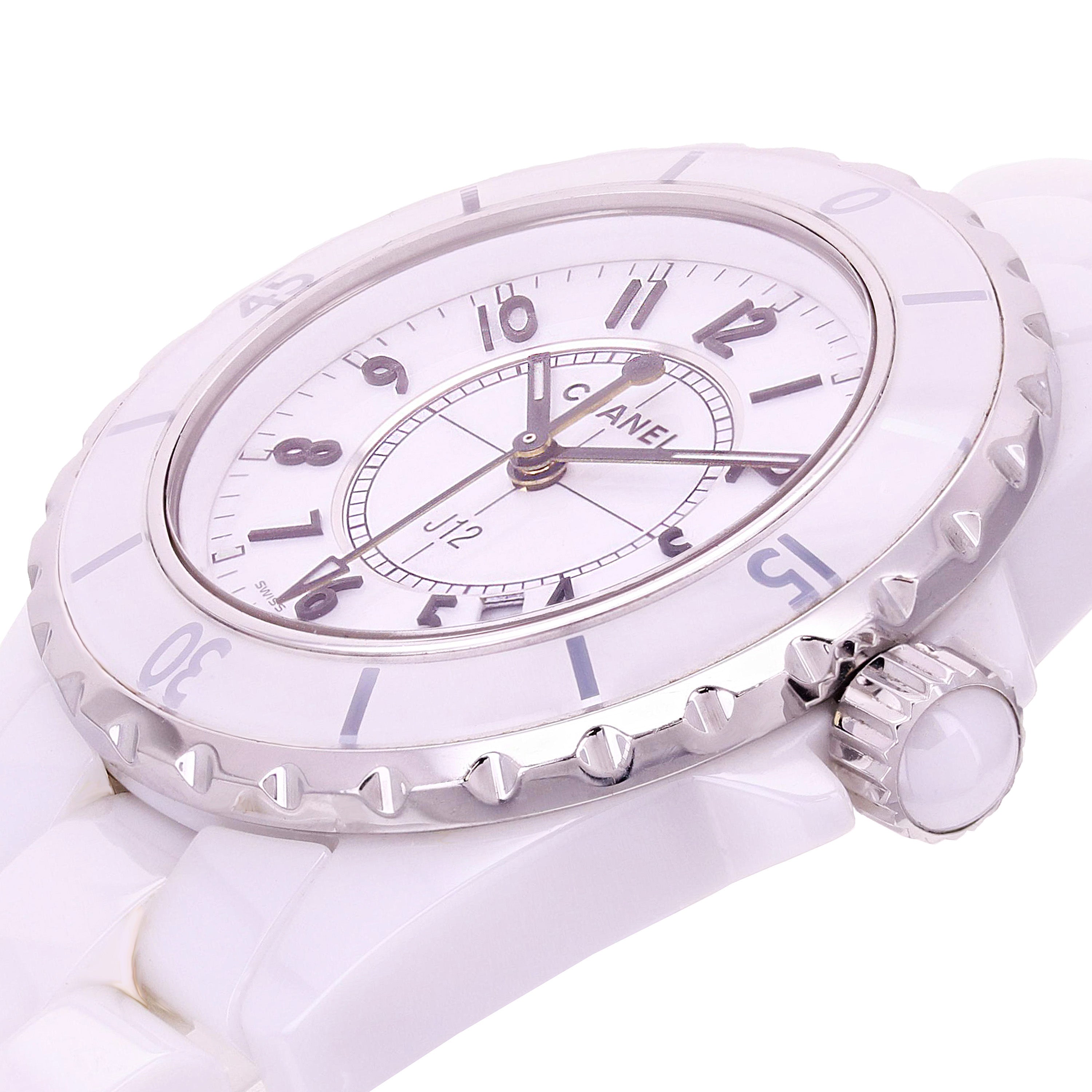 Chanel J12 33mm H0968 Date Ceramic Quartz White Dial Ladies Watch