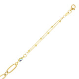 Italian 14k Yellow Gold Ball Beads Paper Clip Link Evil Eye Bracelet 7.5" 2.5 grams