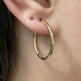 Italian 14k Yellow Gold Hollow Faceted Diamond Cut Hoop Earrings 1.1" 2mm 1.6g