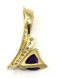 18k Yellow Gold Trillion Amethyst Charm Pendant with Diamonds 1.35" 8.3g