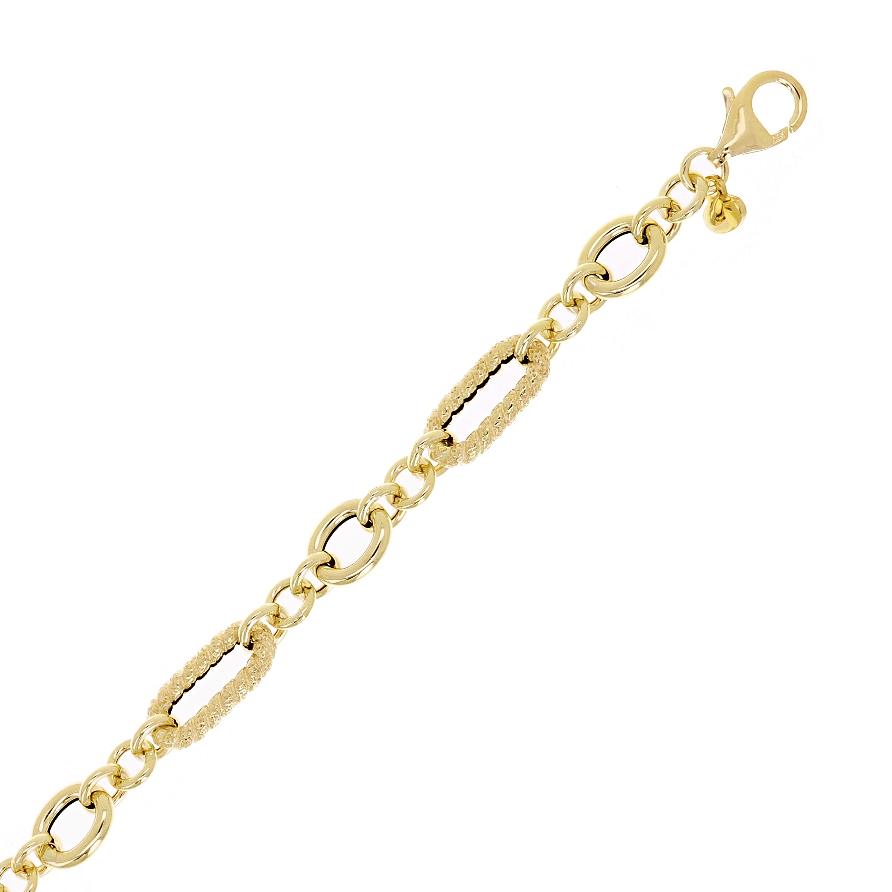 Italian 14k Yellow Gold Oval & Twist Paper Clip Link Bracelet 7.5" 6.6mm 3.6 grams