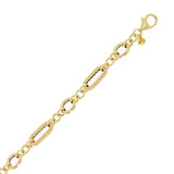 Italian 14k Yellow Gold Oval & Twist Paper Clip Link Bracelet 7.5" 6.6mm 3.6 grams
