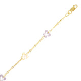 Italian 14k Yellow & White Gold Station Butterfly Charm Bracelet 6.75" 1.7 grams