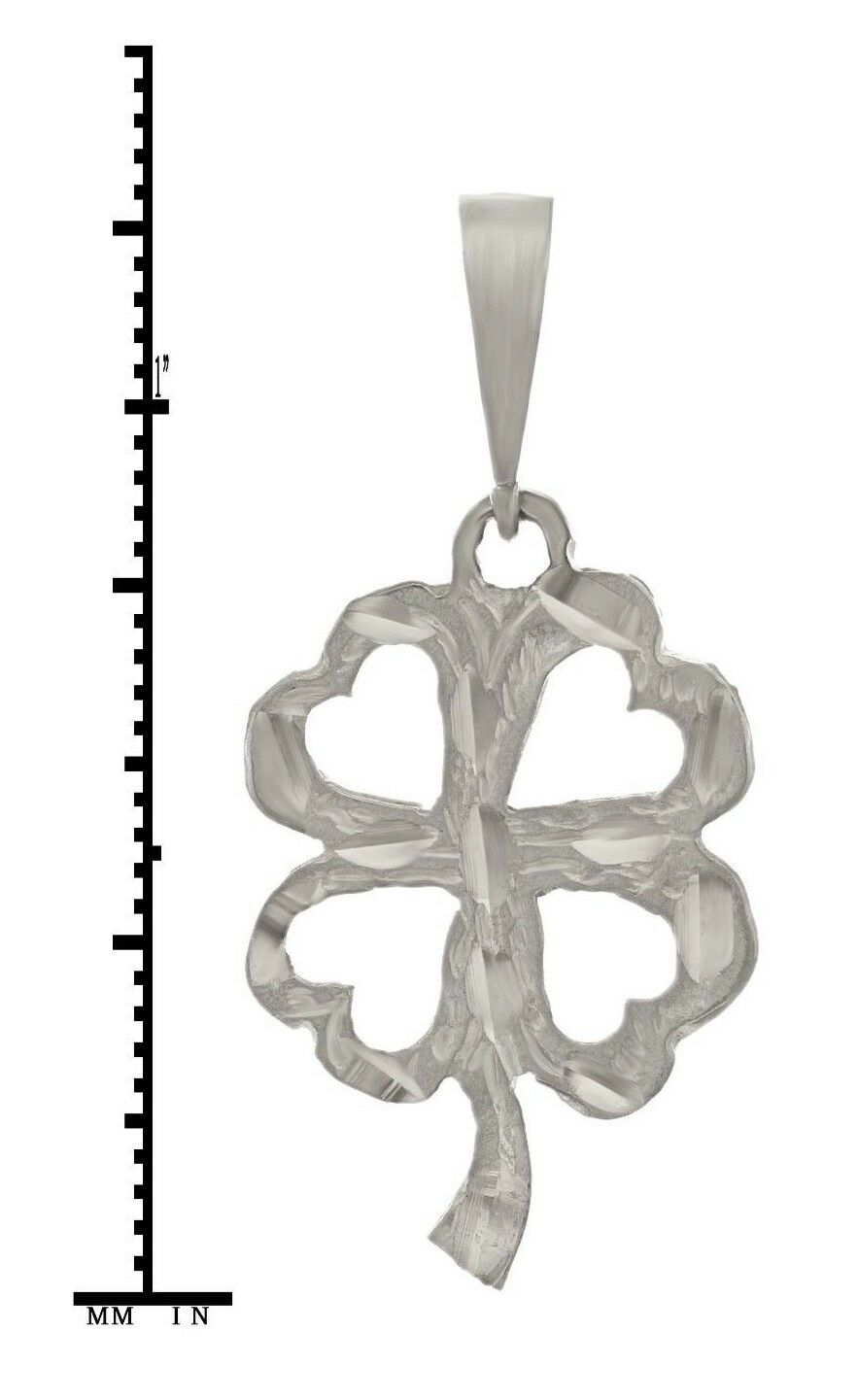 14k White Gold Heart Flower Lucky Four Leaf Clover Charm Pendant 1.6 grams