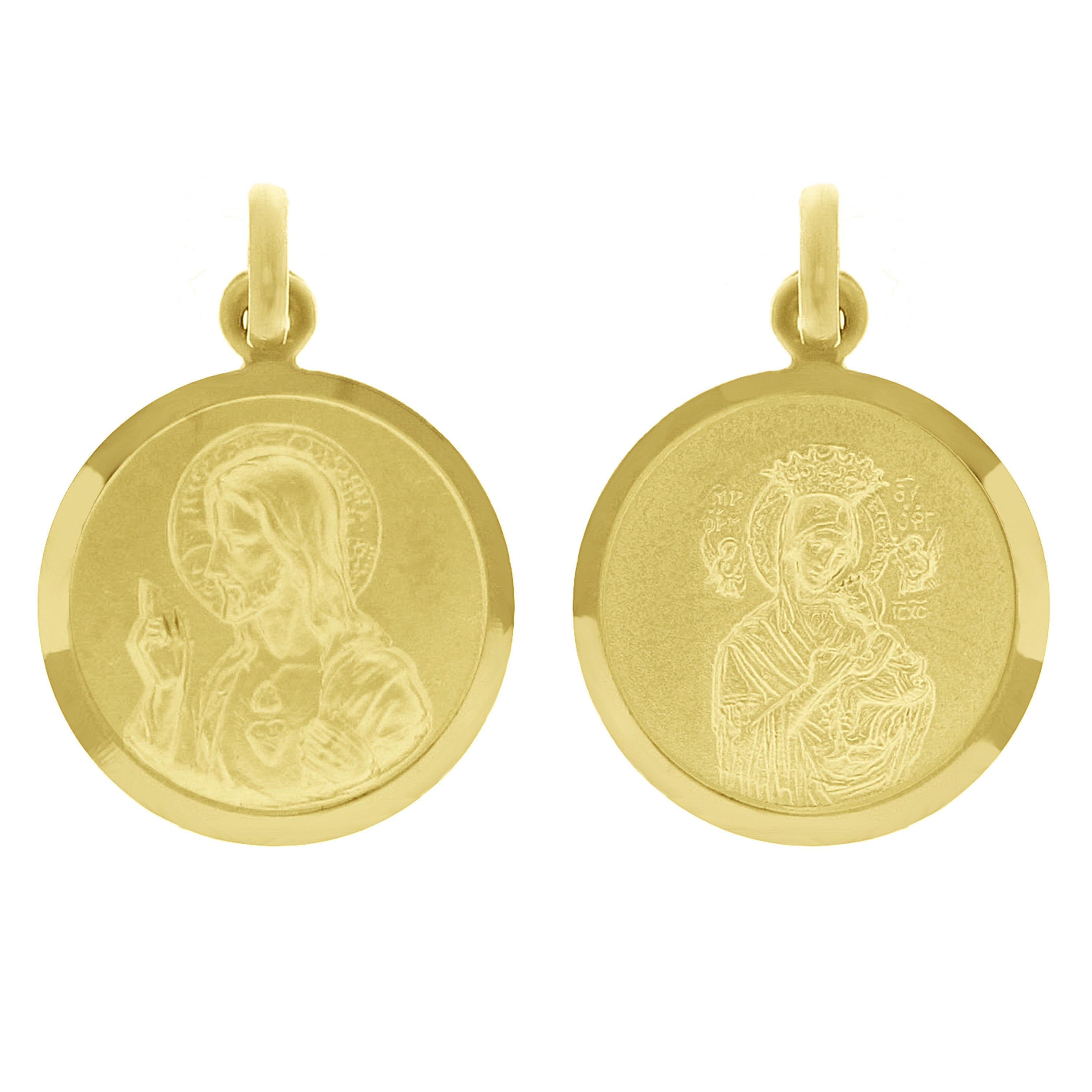 Italian 14k Gold Sacred Heart of Jesus & Lady of Perpetual Help Medal Pendant