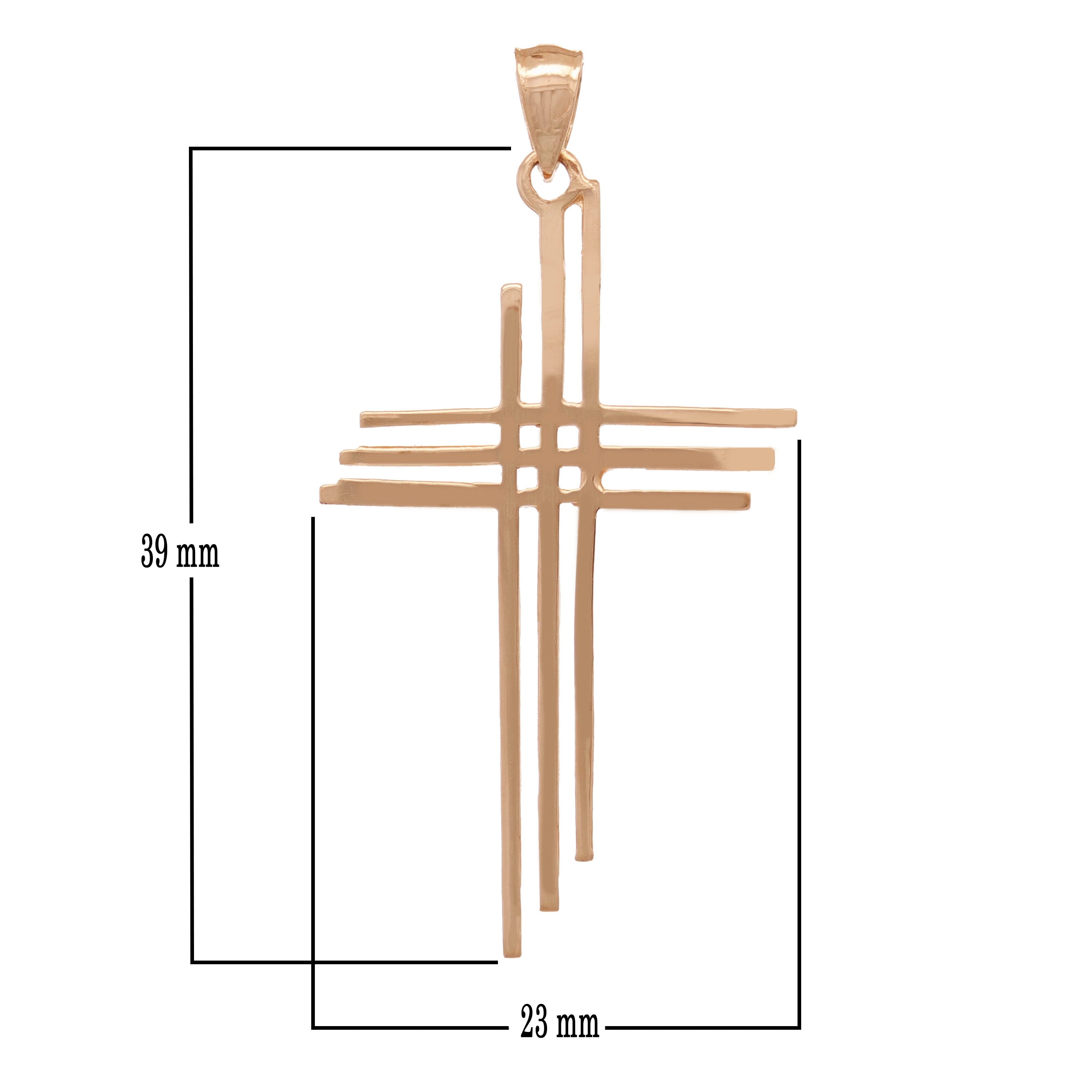 14k Rose Gold Solid Calvary 3 Cross Religious Charm Pendant 1.75" 1.8 grams - Rose